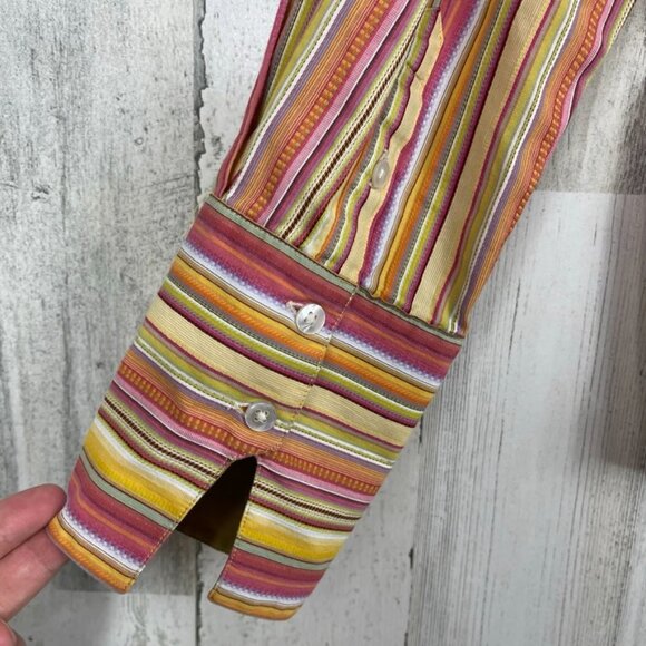 Robert Graham striped button up shirt colorful boho embroidery Large - Picture 5 of 7
